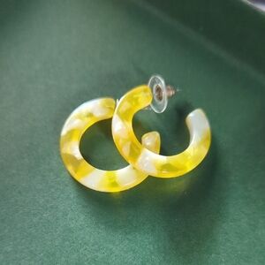 Yellow and White Acrylic Hoop Earrings